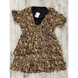 Forever 21 Womens Black Yellow Floral Woven Midi Dress Plus Size 1X - BNWT